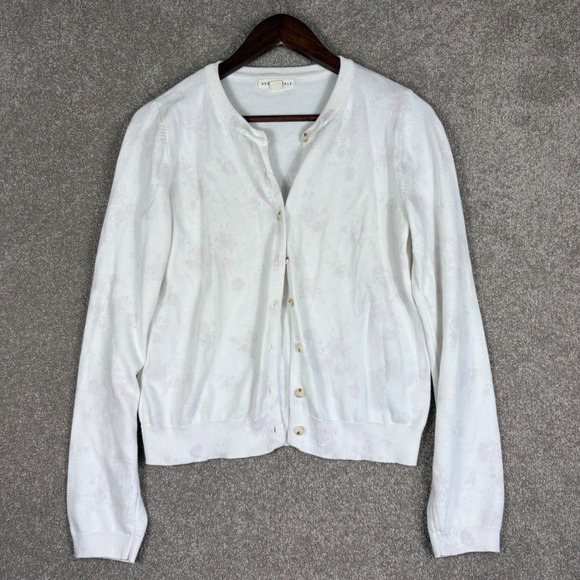 Aeropostale Sweaters - Aeropostale Womens White Floral Button Front Cardigan Sweater Large Pink Green